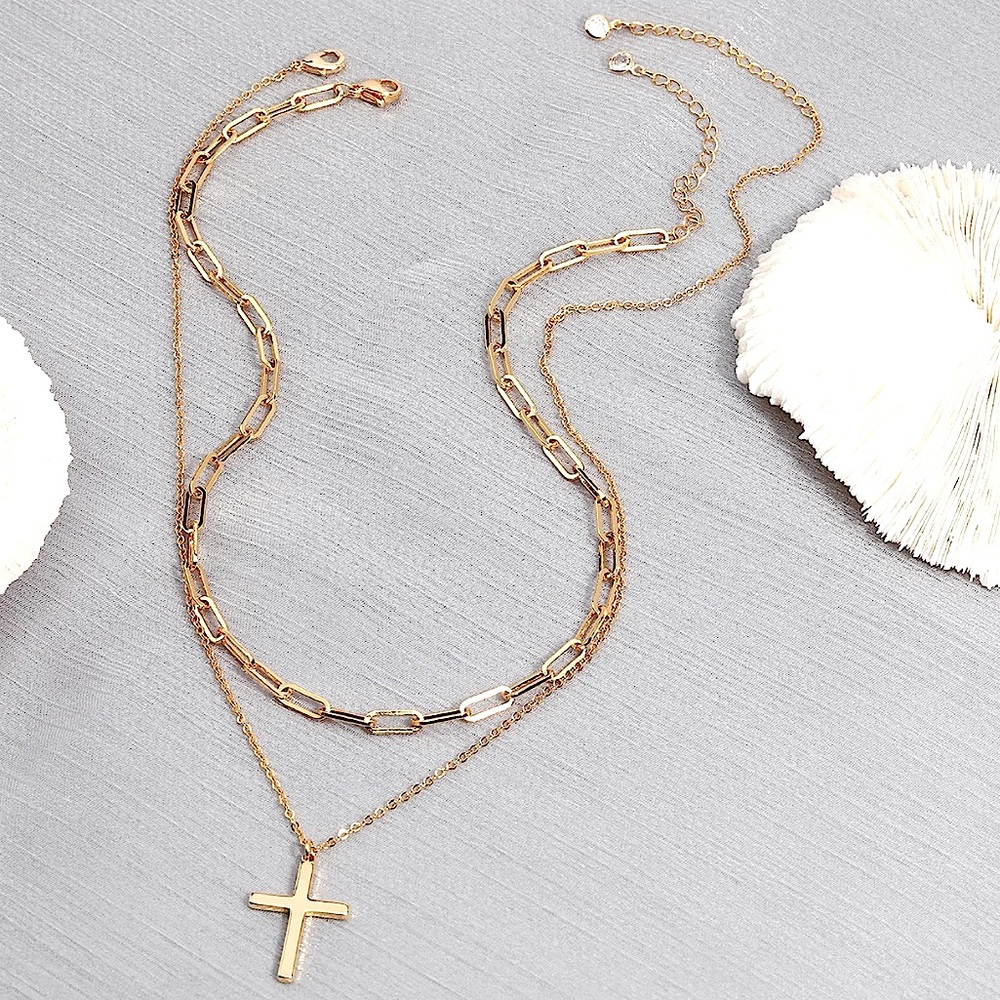 n e w | dainty 18k gold plated cross necklace & paper clip chain